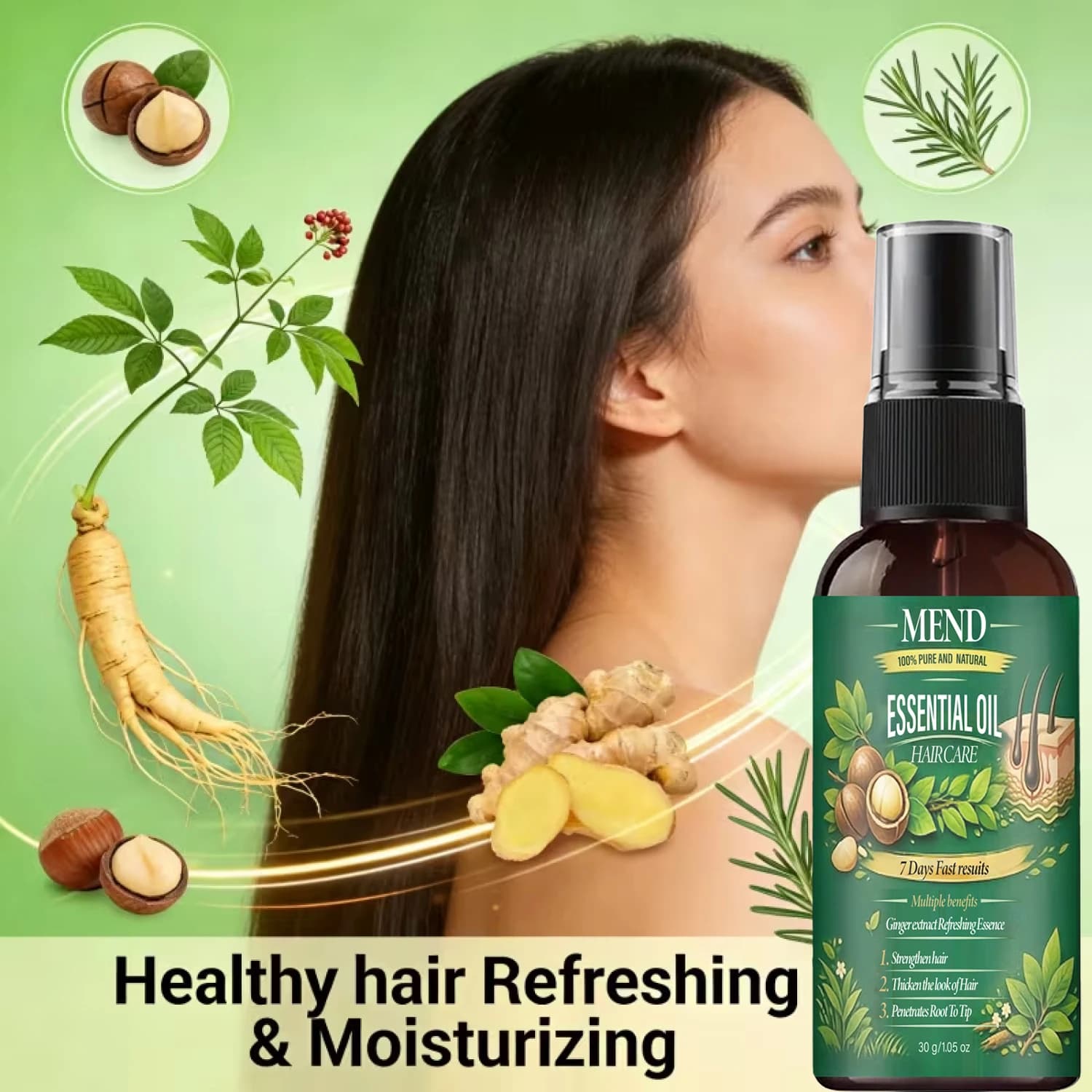 Essential Oil for Hair Care Quick Results in 7 Days. Strengthens and infuses hair. Natural blend of Rosemary, Cocco, Sesamo and Zenzero 30g.