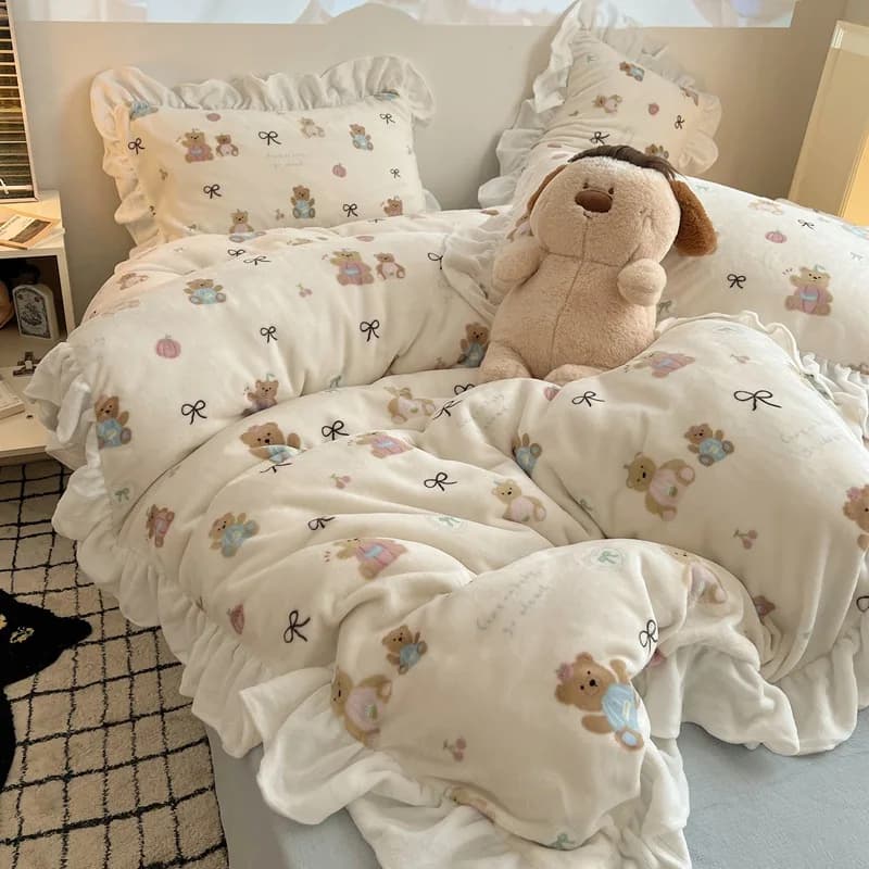 Set biancheria da letto stampato a fumetti con copripiumino lenzuolo federa copripiumino invernale in peluche set da 4 pezzi set biancheria da letto set tessili per la casa
