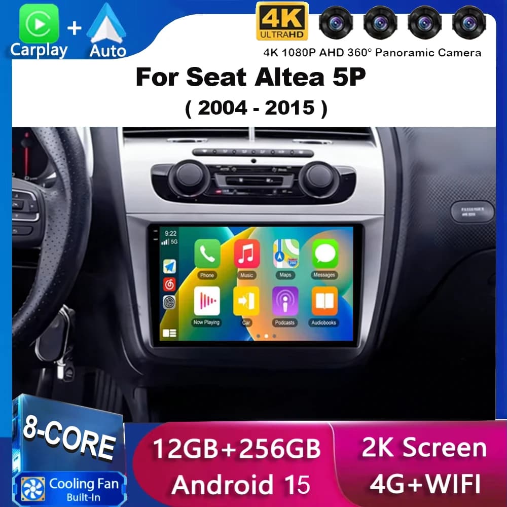 Android 15 Per Seat Altea 5P 2004 - 2015 Carplay Auto Car Radio Lettore video multimediale Navigazione No 2Din 2 Din WiFi DVD GPS