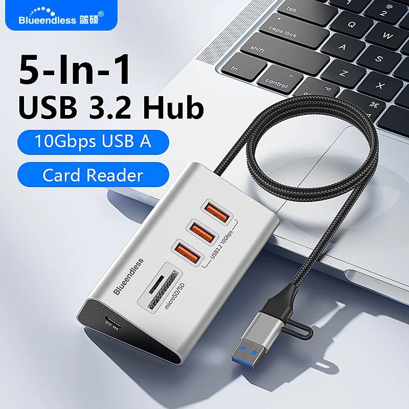 Blueendless HUB USB3.2 Gen2 10 Gbps 5 porte in alluminio con lettore di schede SD TF USB-A/usb C Hub 4 IN 1 per PC Computer portatile macboo