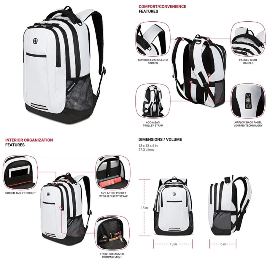 Zaino per laptop Cecil adatto a laptop da 16 pollici, zaino da viaggio con tasche organizer, portabottiglie e spallacci imbottiti