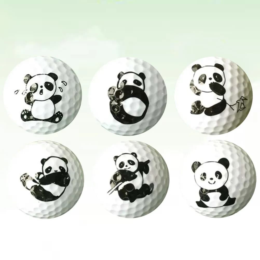 6Pcs Golf Practice Ball Cartoon Panda Pattern Soft Lightweight Flexible Training Ball Safe for Indoor Outdoor Use