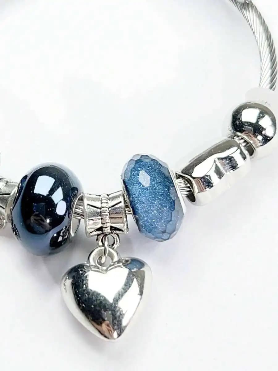 Unisex Alloy Cubic Zirconia Beaded Heart Charm Adjustable Cuff Bracelet For Daily Wear
