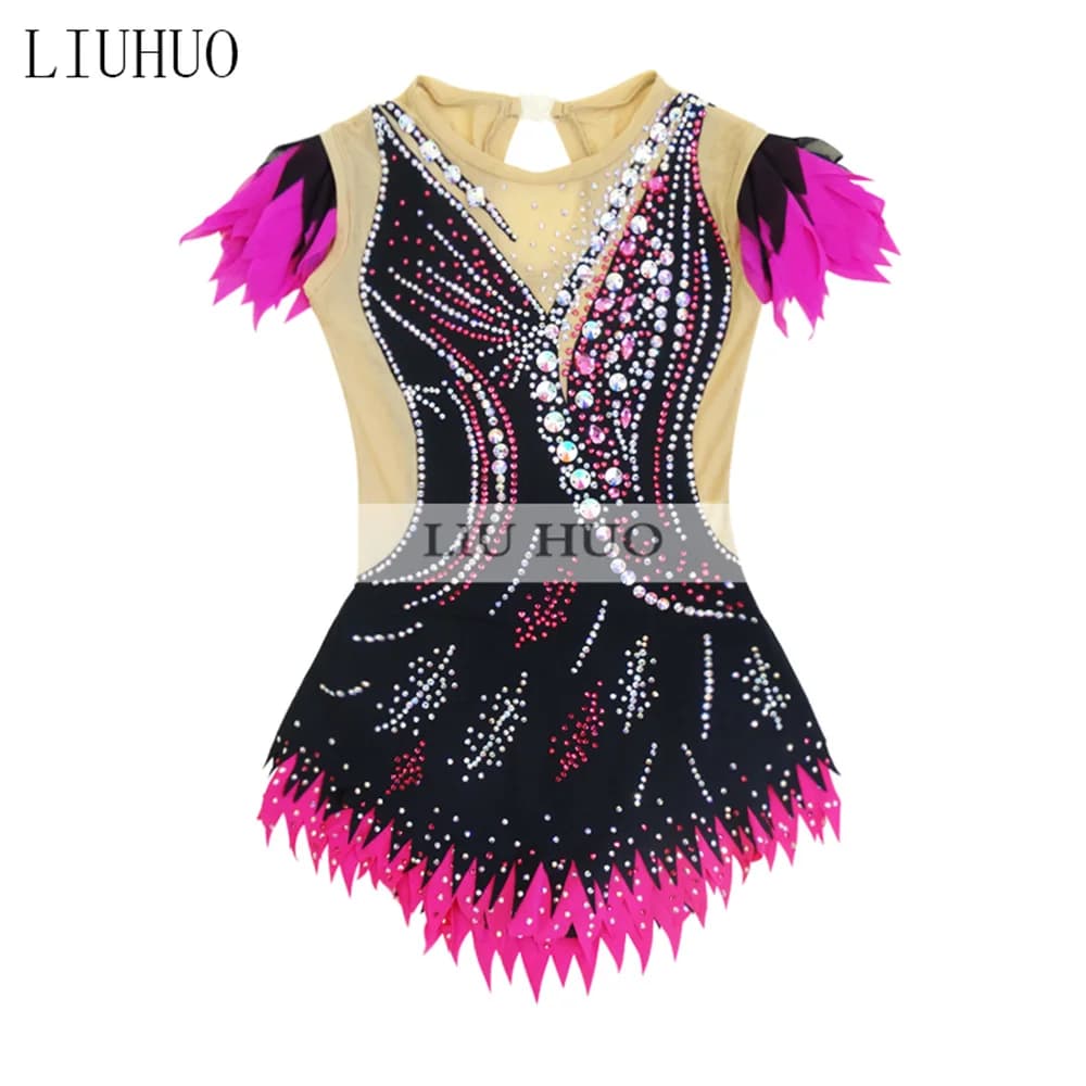 LIUHUO Figure Skating Dress Women's Girls' Ice Performance Rhythmic Gymnastics Competition Multicolor Leotard Dance Sleeveless