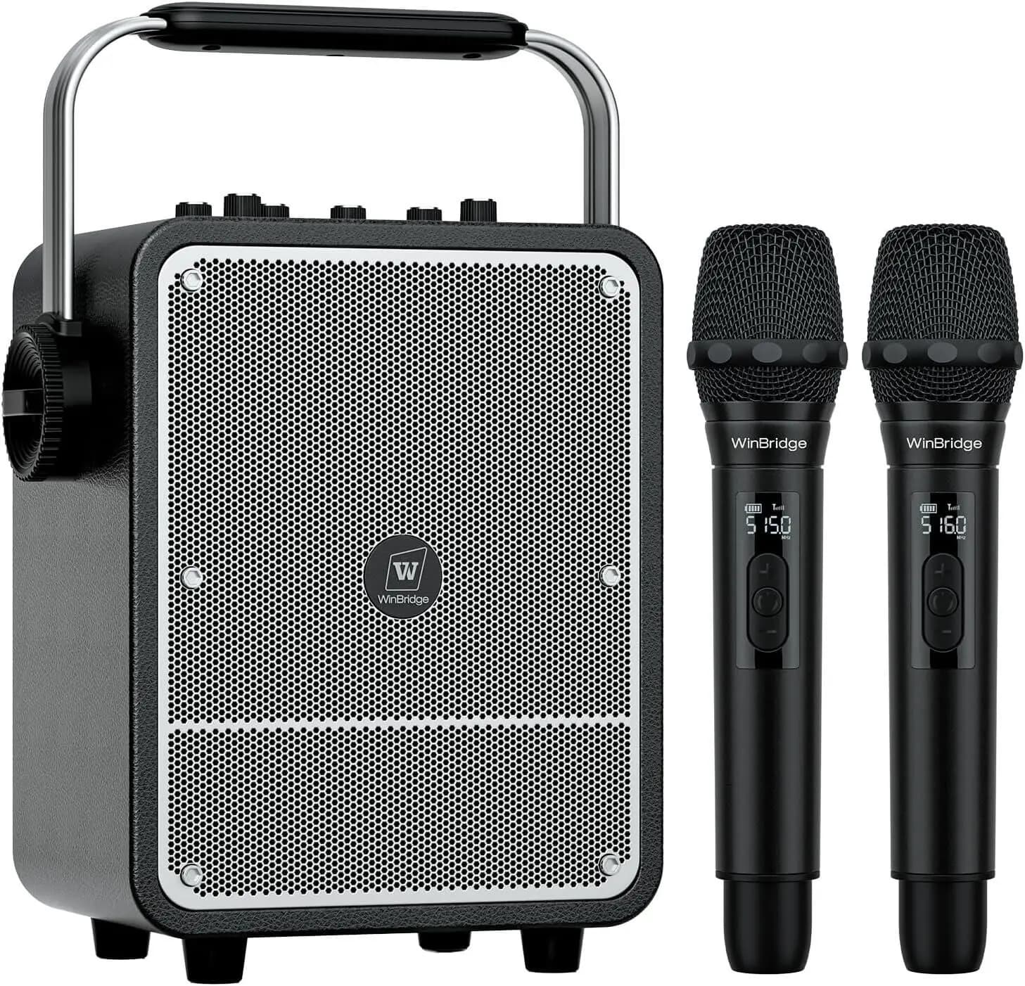 WinBridge S200 150W High-Power Karaoke Machine With 2 Wireless Microphones Premium Voice Amplifier/PA System