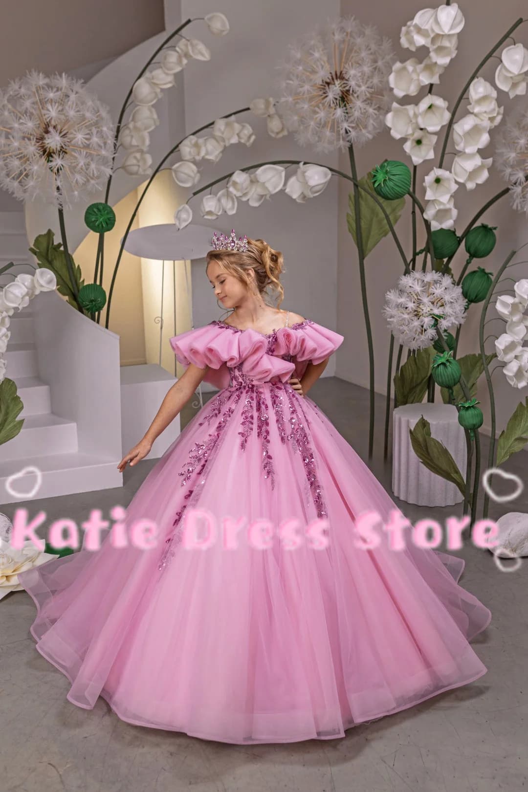 Abito da damigella d'onore per matrimonio in tulle, elegante con perline e applicazioni, per feste di compleanno, Prima Comunione, abiti da ballo personalizzabili