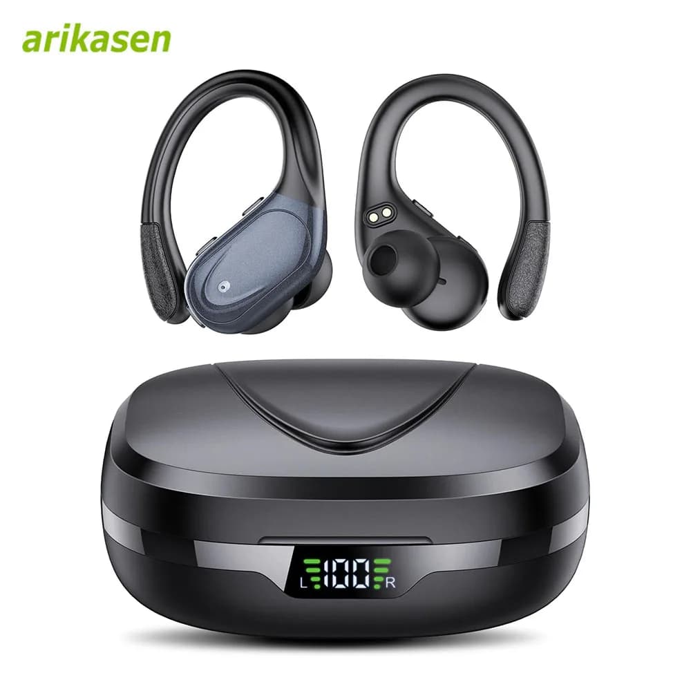 Auricolari auricolari Wireless cuffie Bluetooth 5.3 75hrs tempo di riproduzione con Display digitale cuffie Wireless sportive con gancio per l'orecchio