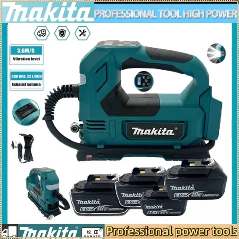 Pompa d'Aria Makita 18V per Auto e Moto, Gonfiatore Portatile Senza Fili con Display Digitale