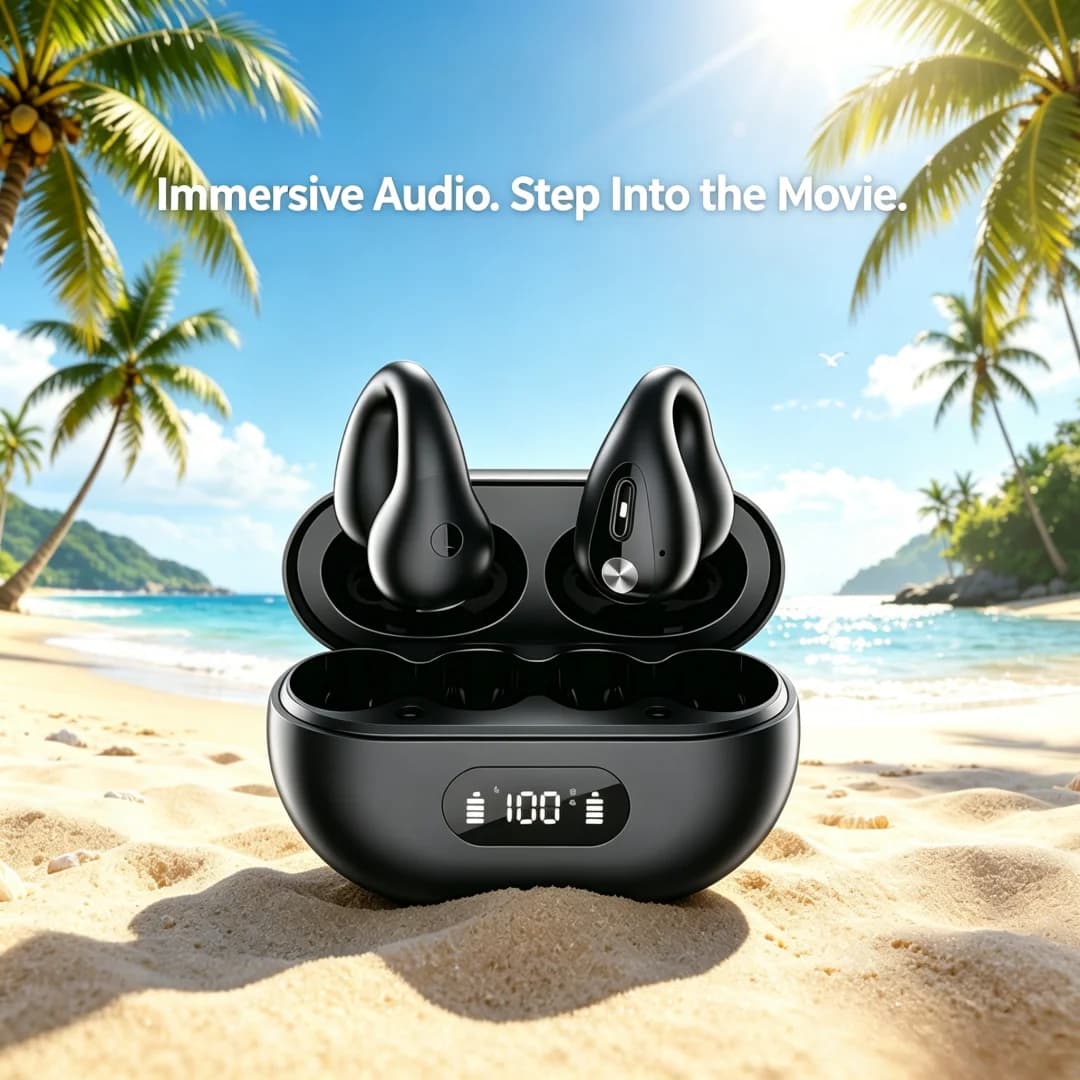 NUOVE Cuffie Wireless TWS Bluetooth 5.3, Auricolari a Conduzione Ossea, Design a Clip, Controllo Touch, LED, Cuffie Sportive