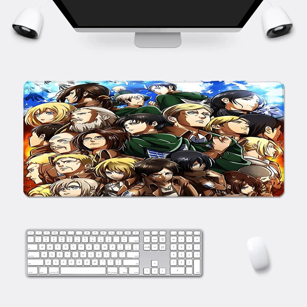 Tappetino per mouse Anime Attacks on Titans con stampa HD, per giocatori di computer, con bordi bloccabili, antiscivolo, XXL 90x40 cm, per tastiera e scrivania PC
