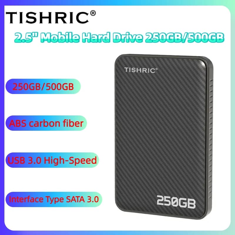 TISHRIC Disco rigido esterno 1TB 500GB 250GB 2.5 pollici USB 3.0 HDD portatile per PC Computer portatile PS4 Xbox One TV Dati digitali