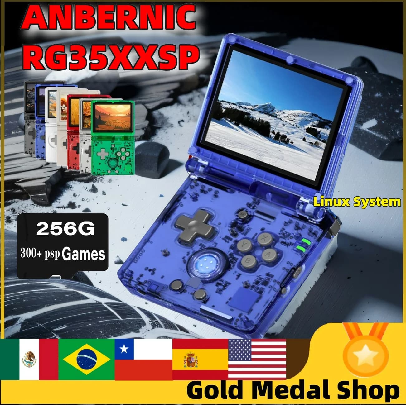 ANBERNIC RG35XXSP Retro Flip Console di gioco portatile Sistema Linux Supporto schermo Ips da 3,5 "Psp Gioco Regali per bambini Ragazzo Regalo 256g