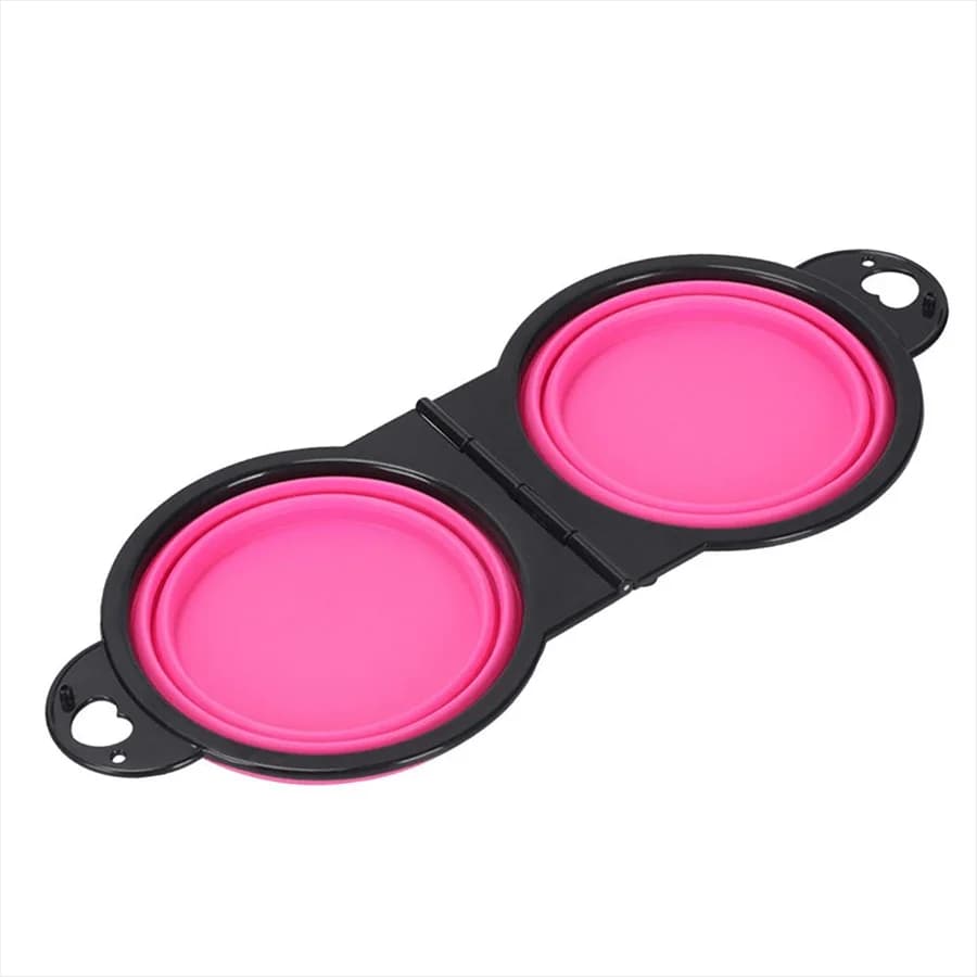 Ciotola doppia pieghevole 2 in 1 per cani, ciotola portatile in silicone per cibo e acqua, alimentatore per animali domestici da viaggio all'aperto