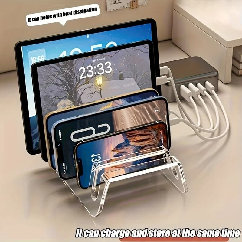 6/8 Cells Acrylic Multi-Device Storage Rack, Desktop Phone Tablet Charging Stand, Electronic Organizer Box