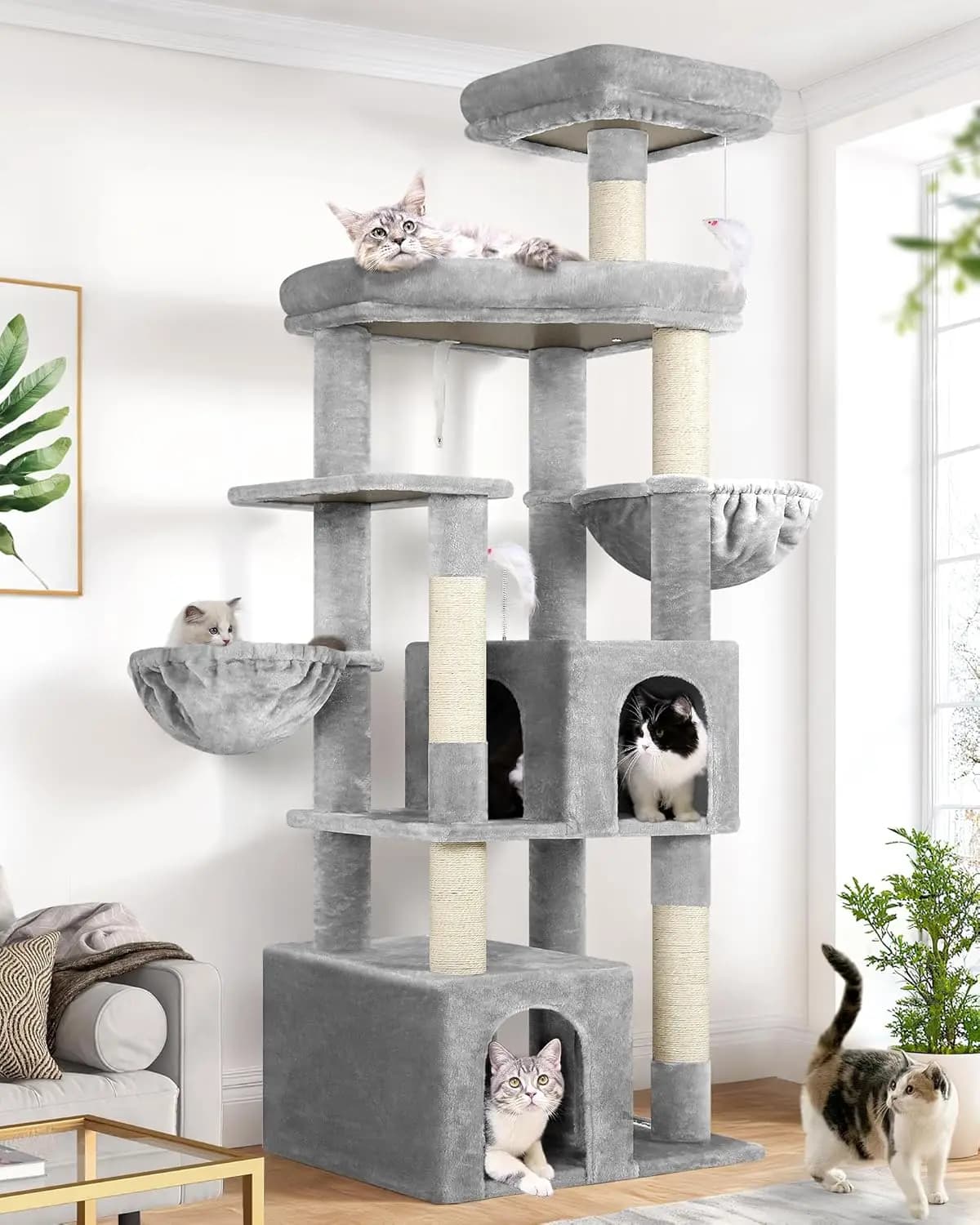 Robusto Tiragraffi per Gatti, Albero per Gatti da Interno da 173 cm per Gatti Adulti di 9 kg, Tiragraffi Resistente per Gatti di Taglia Grande con Area Extra Larga