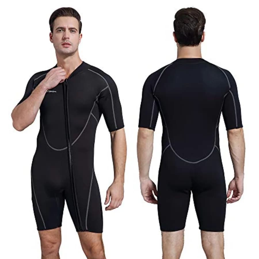 Muta da uomo corta da 3 mm per immersioni, snorkeling, kayak, nuoto; in neoprene, nera; con zip frontale, termica integrale professionale