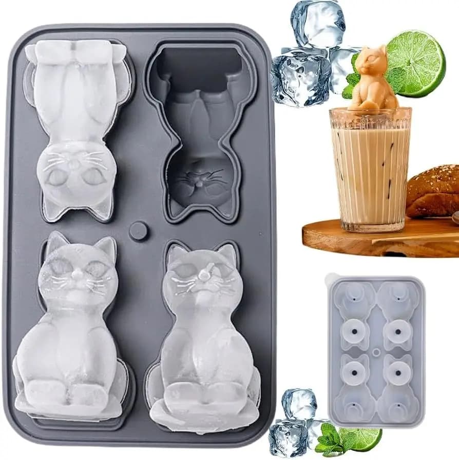 Stampo per Ghiaccio a Forma di Gatto in Silicone, 1/3/5 Pezzi, Flessibile per Congelatore, per Cubetti di Ghiaccio per Bevande e Whisky