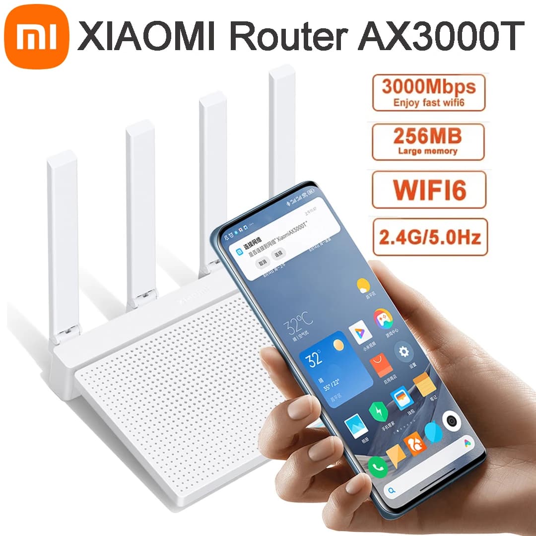 Xiaomi Router AX3000T WiFi6 Mesh Dual WAN 2.4/5GHz Rete di segnale 3000Mbs Qualcomm Ripetitore CPU Amplificatore NFC touch Miwifi ROM