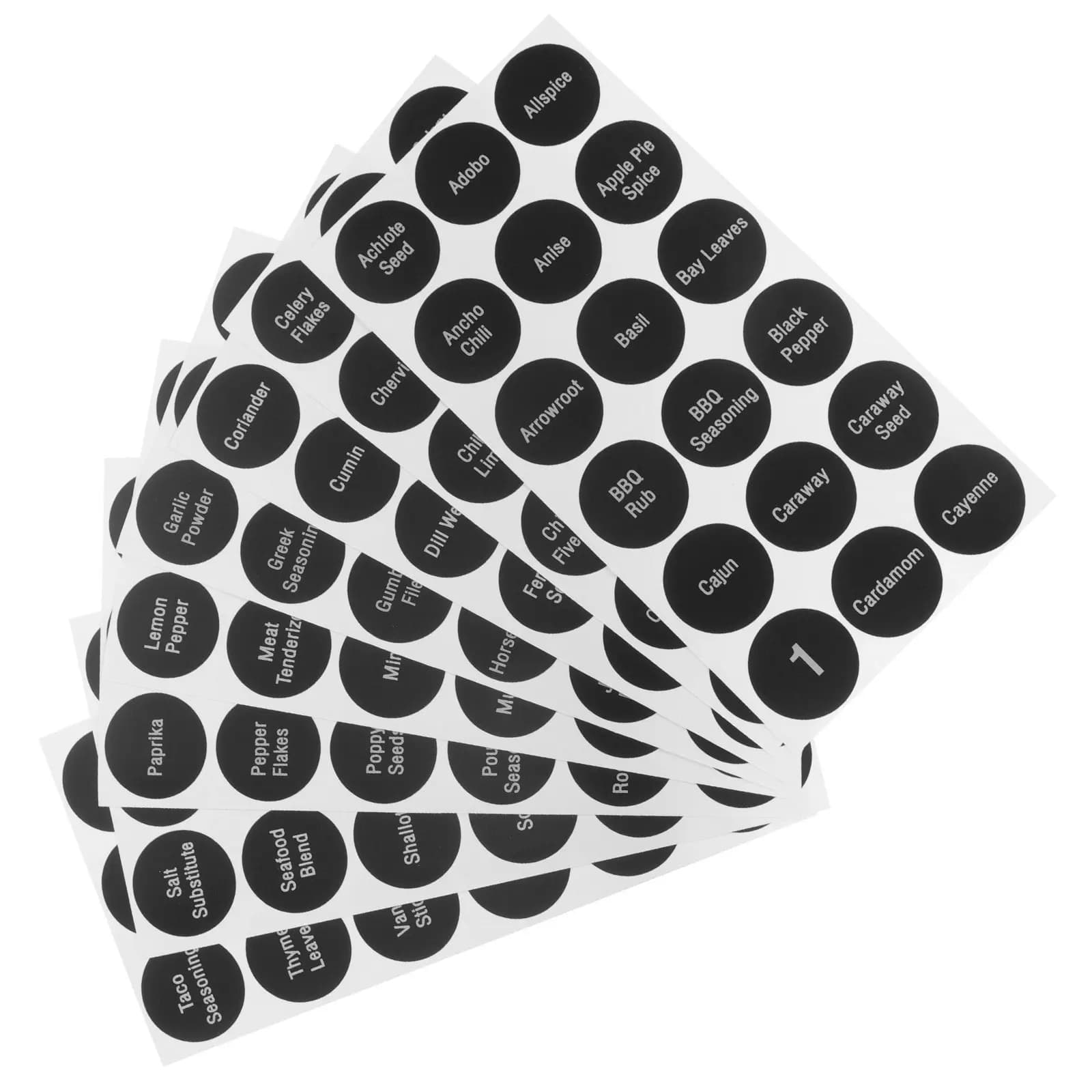 8 Fogli di Etichette Rotonde per Spezie, Set di Etichette Pre-Stampate per Bottiglie e Barattoli di Spezie, Etichette per Contenitori di Condimenti