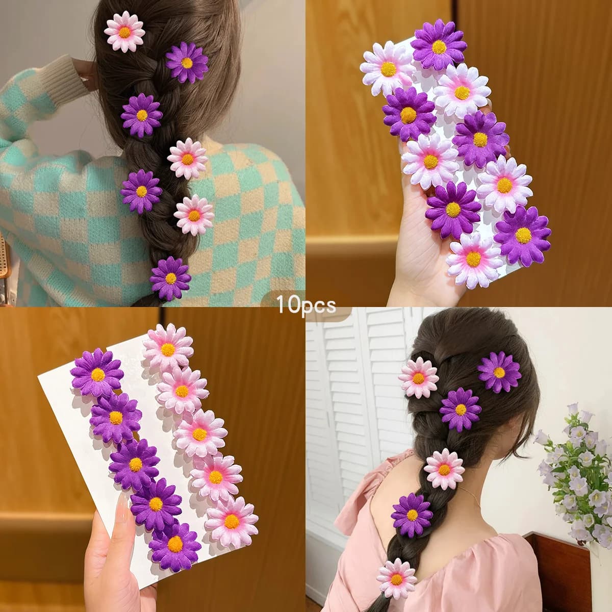 10 pink and purple flower hair clips suitable for daily hair accessories