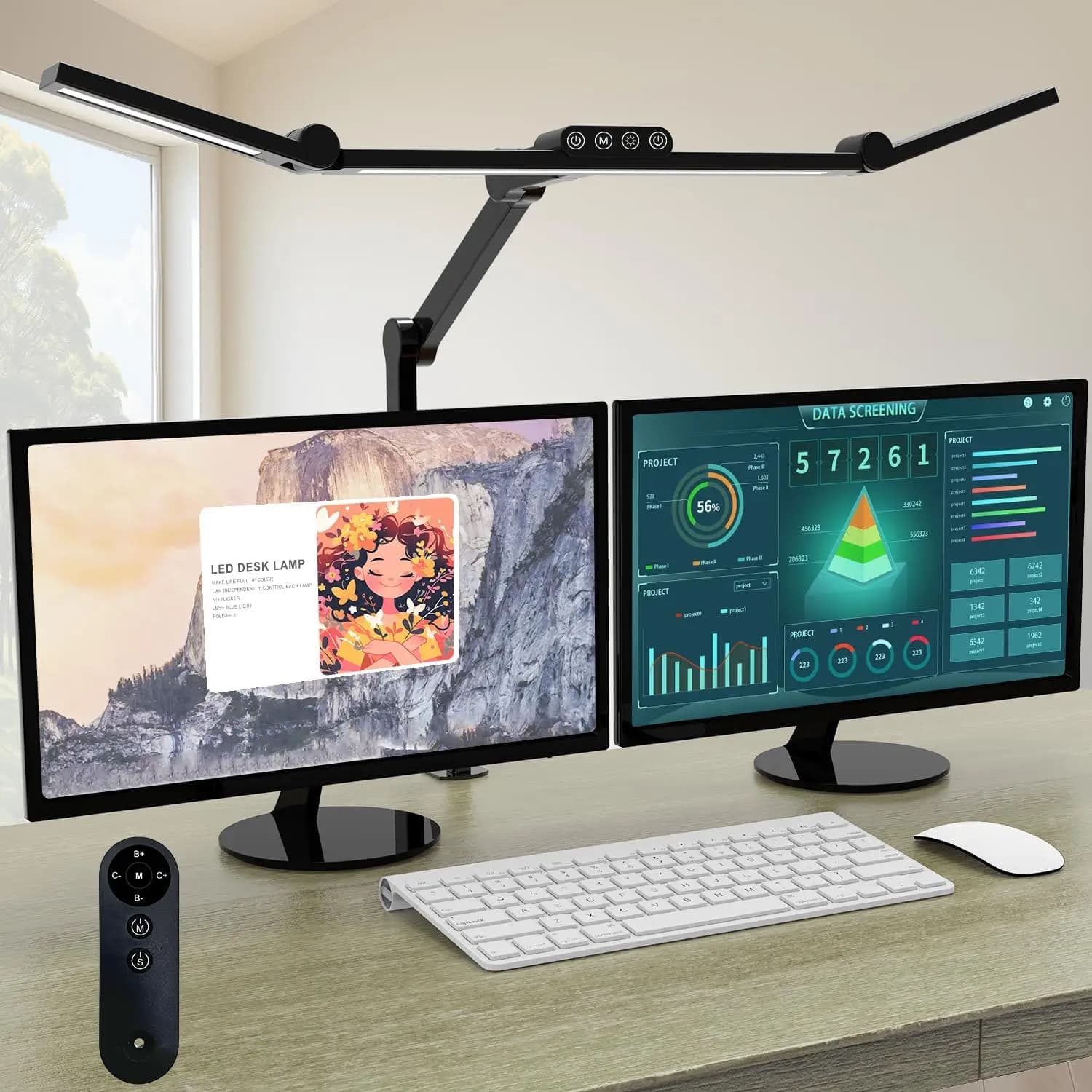 Lampada da Scrivania LED 24W con Morsetto, Luce per Architetti per Casa e Ufficio, Dimmerabile Automaticamente, 7 Giunti Rotanti, Telecomando