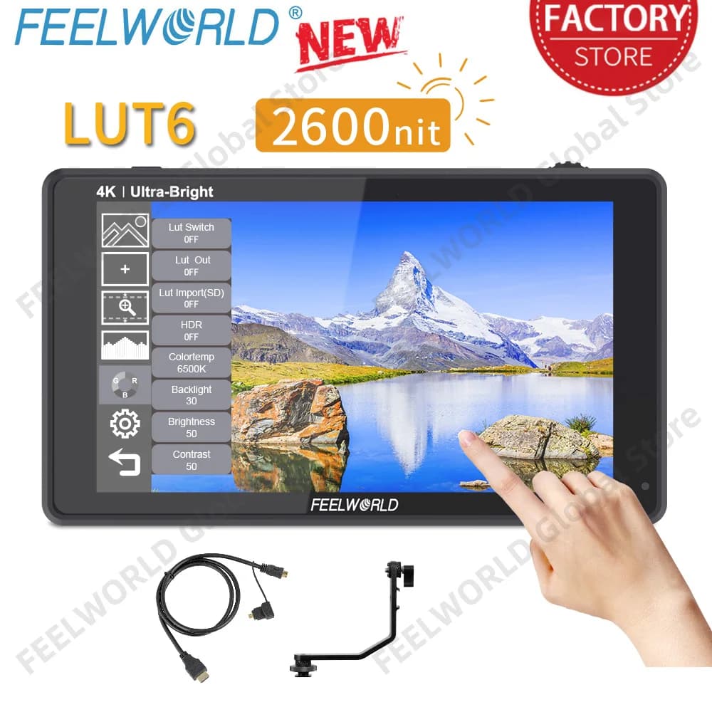 FEELWORLD LUT6 6 Inch 2600nit HDR 3D LUT Touch Screen DSLR Camera Field Monitor Waveform VectorScope 4K HDMI 1920X1080 IPS Panel