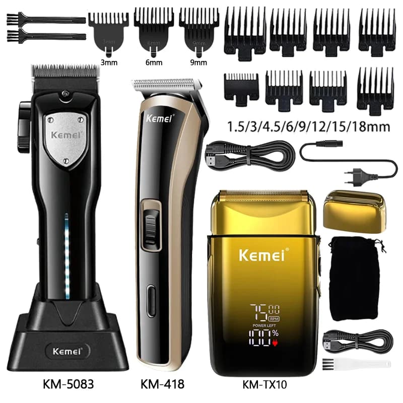 Kemei Men's Hair Clipper Km-5083 Km-418 Km-TX10 Barber Hair Cutting Machine Clipper Grooming Cordless Rechargeable Shaver