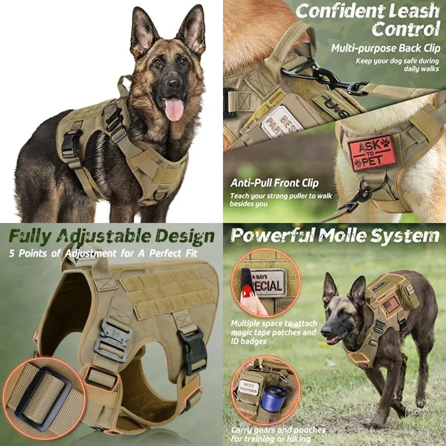Imbracatura Tattica per Cani, Pettorina Resistente con Maniglia, Gilet Militare Regolabile Anti-Trazione per Cani da Servizio e Addestramento