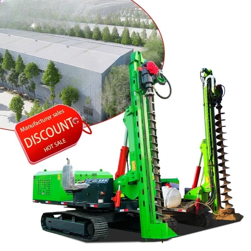 High-efficiency solar pole driver with rotating drilling for solar point machine for foundation poles
