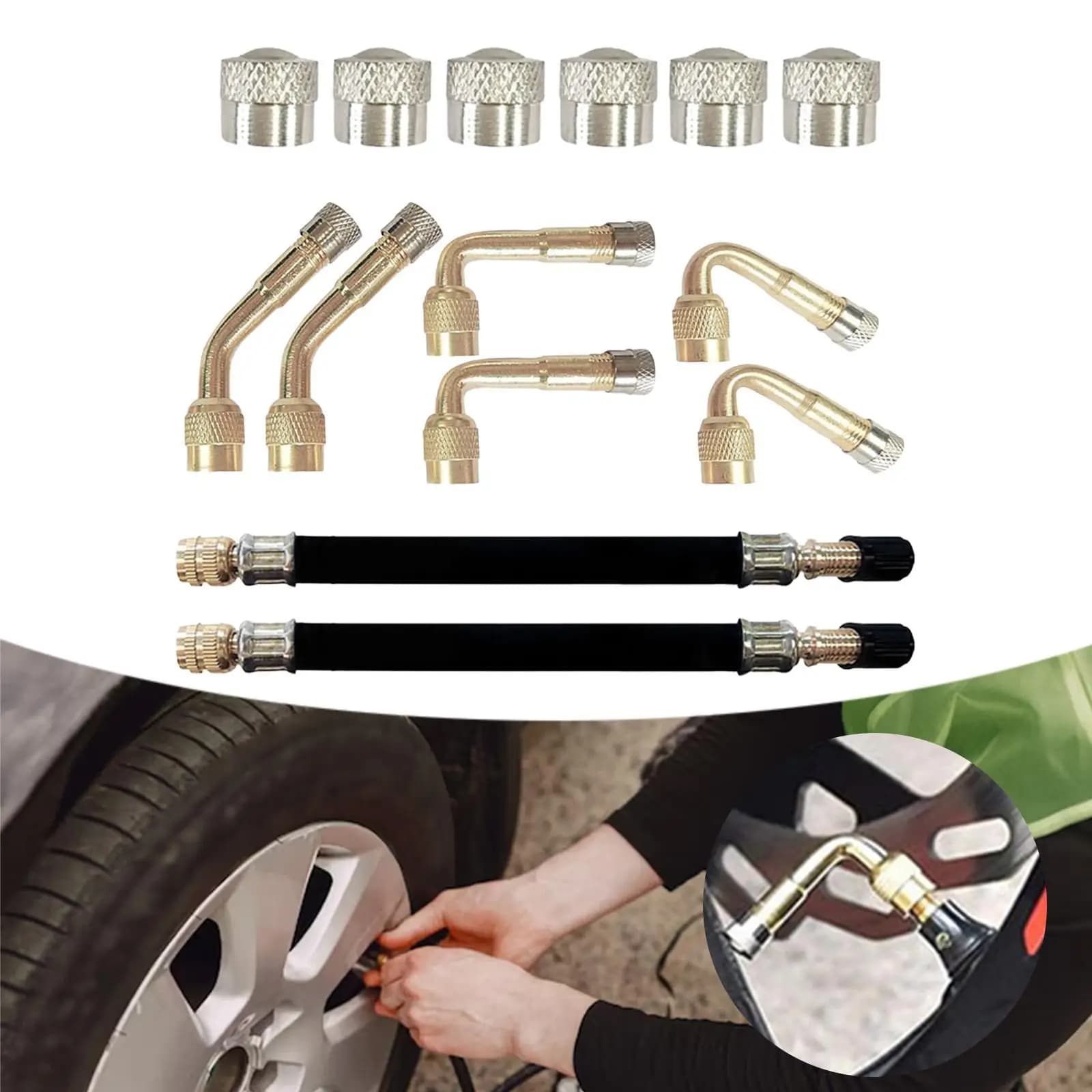 Kit di Protezione per Valvole Pneumatici con Tubo di Prolunga in Metallo Lucidato per Auto Americane Standard