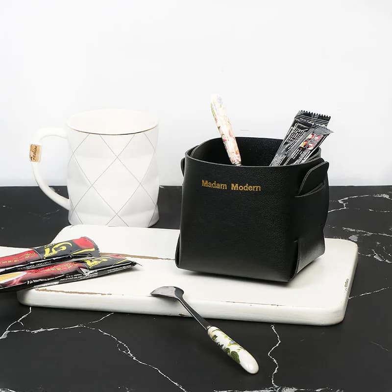 3pcs Nordic Style PU Leather Storage Tray Square Simple Desktop Remote Control Pen Holder Makeup Brush Organizer Box