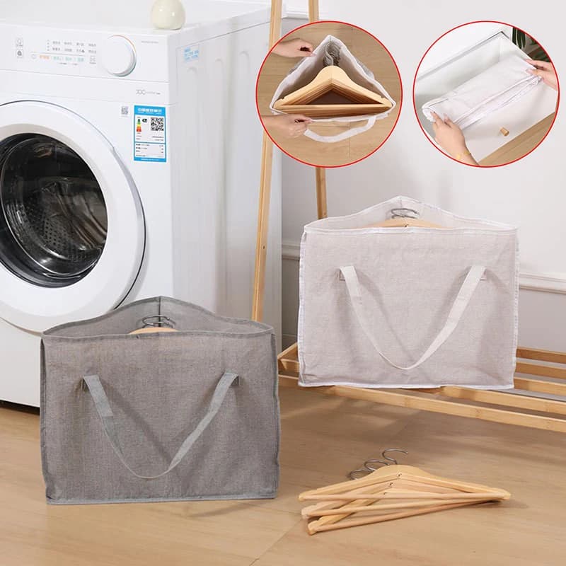 Triangular Hanger Storage Bag, Fabric Clothes Storage Basket With Handle And Base, Can Save Hanger Storage Space