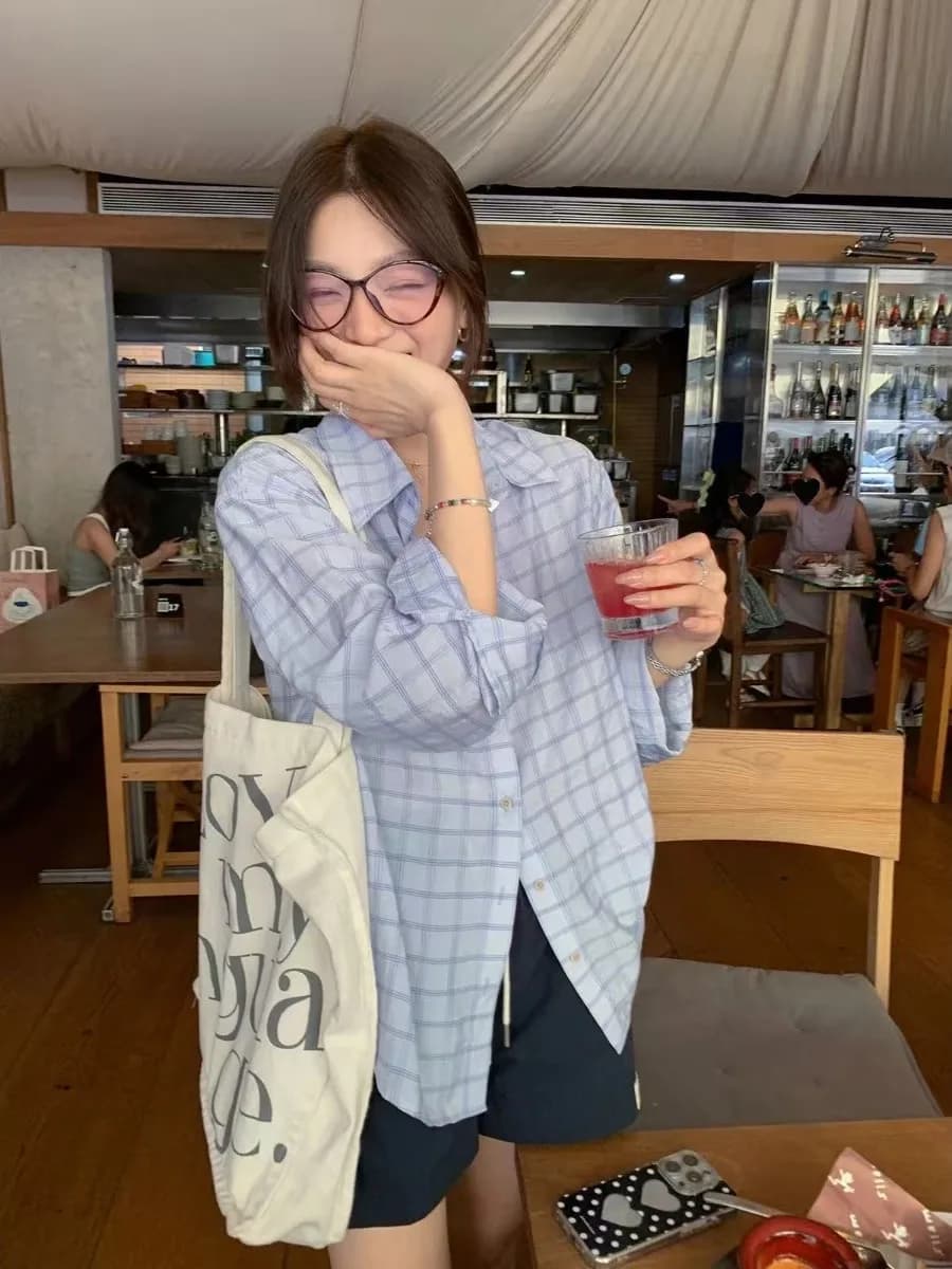 Camicia a Quadri in Puro Cotone a Maniche Lunghe per Donna, Leggera e Morbida, Nuova Giacca Camicia Estiva con Protezione Solare