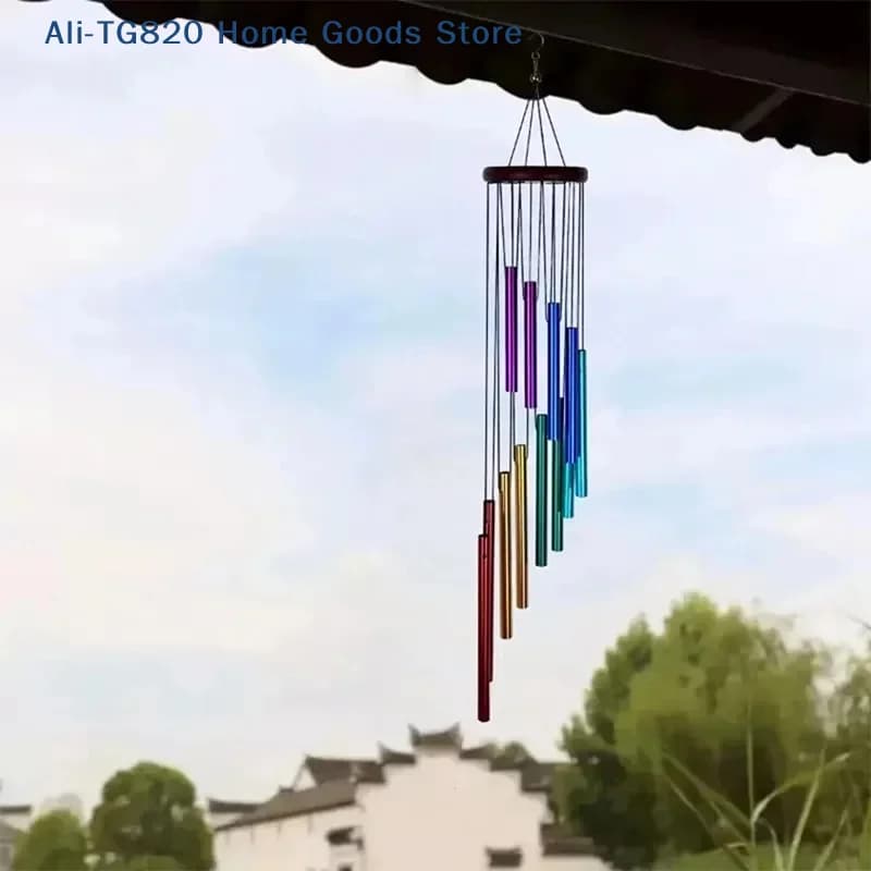[TG820]12 Tubes Aluminum Alloy Wind Chimes With Hook Gold/Silver Bells Rotatable For Outside Home Wedding Party Decoration Gifts
