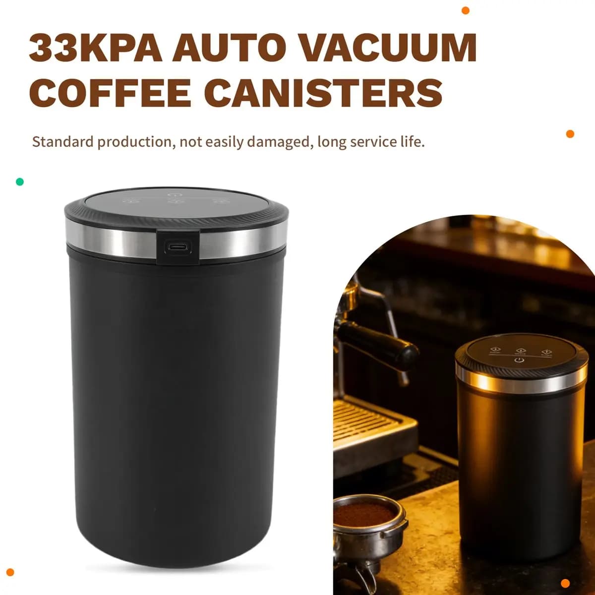 A47T Vacuum Coffee Canisters with Airtight Lids 33kpa Auto Vacuum and Stop Touch Screen Storage Jar 1.6L/54oz