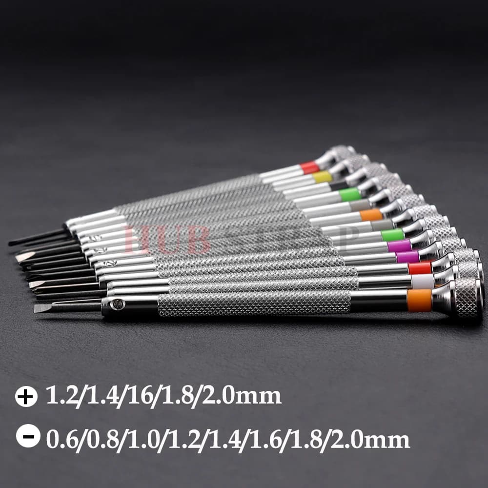 Set di 13 Cacciaviti di Precisione 0.6-2.0mm in Acciaio ad Alta Durezza, Kit di Riparazione Micro a Croce per Orologi, Occhiali e Accessori