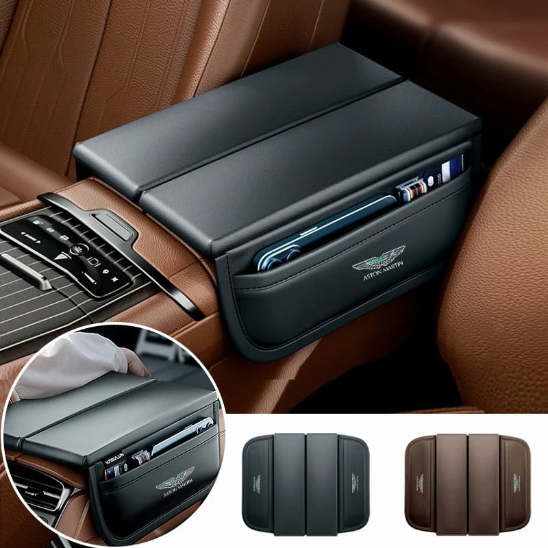 Car Armrest Box Height Pad Leather Armrest Cushion With Pocket For Aston Martin DB S 11 X 9 Interior Auto Keychain Accessories