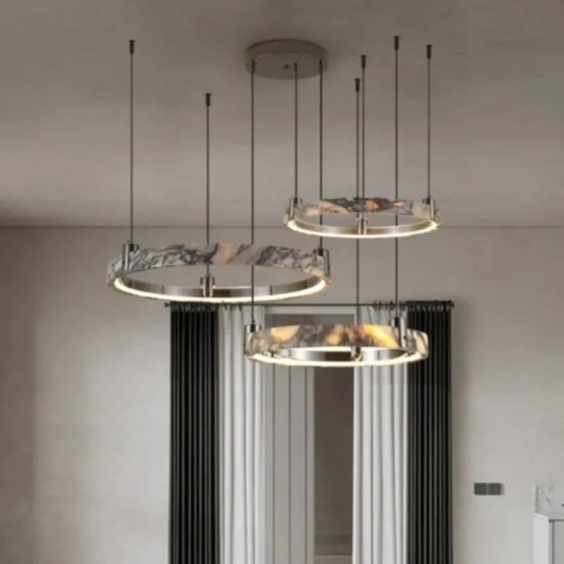 Lampadario in Marmo Nero Cromato Oro 2026, Illuminazione per Soggiorno, Luce Pendente in Alabastro per Ingresso e Sala da Pranzo
