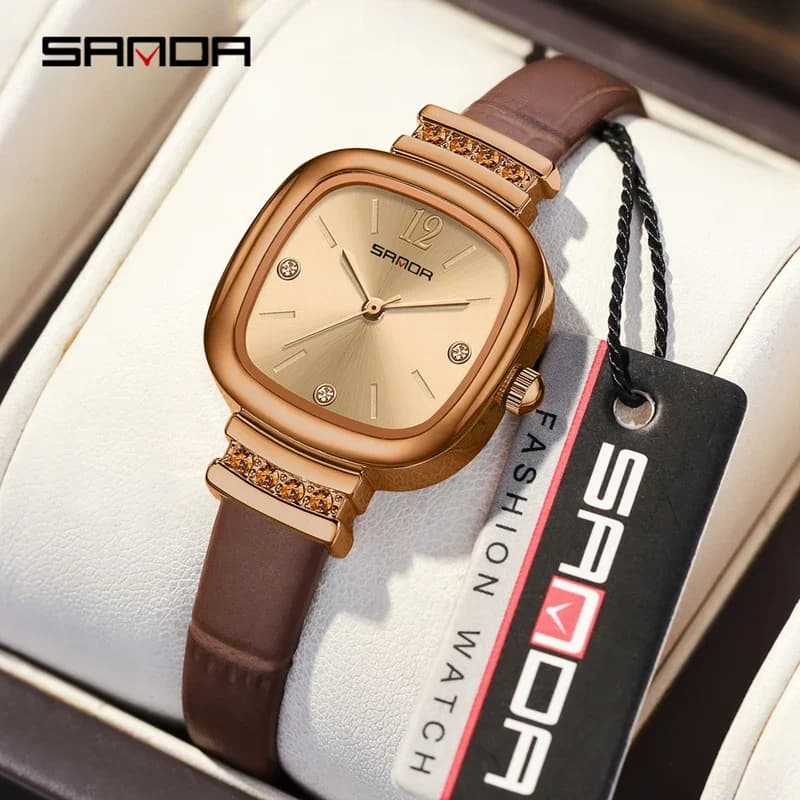 SANDA Top Brand Orologio da donna Orologio al quarzo in pelle con diamanti quadrati di nuova moda Orologio da polso da donna impermeabile di lusso Regalo fidanzata