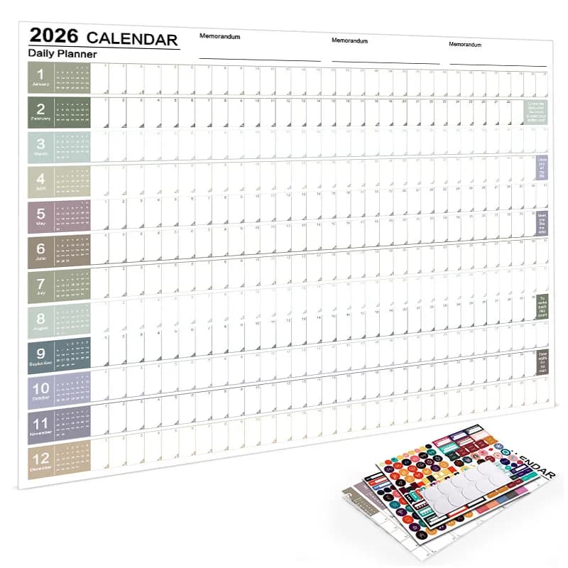 Calendario da muro 2026 Nuovo programma giornaliero annuale Pianificatore Foglio di carta Piano da 365 giorni Pianificazione annuale da appendere Agenda settimanale Pad Mese 12