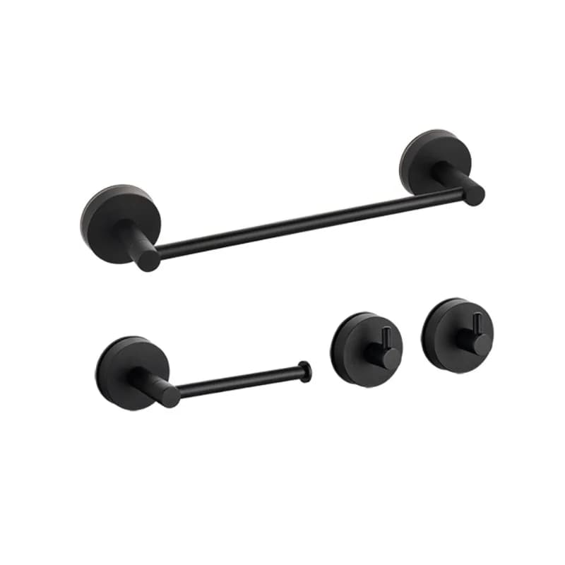 Set da 4 pezzi Set di accessori da bagno a parete con ventosa sottovuoto nero opaco Portasciugamani Porta carta igienica Portasciugamani