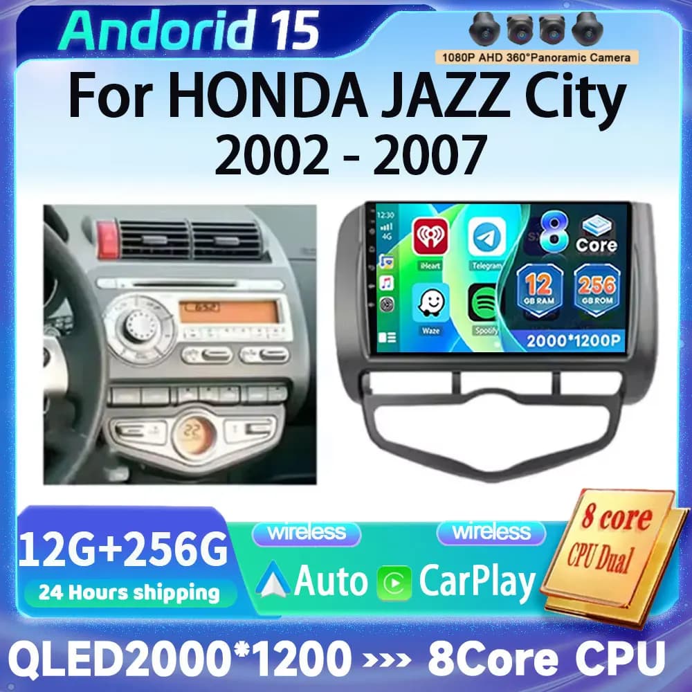 Android 16 Carplay Car Radio For Honda Fit Jazz City 2002 2003 2004 - 2007 Navigation Multimedia GPS Player Stereo WiFi+4G video