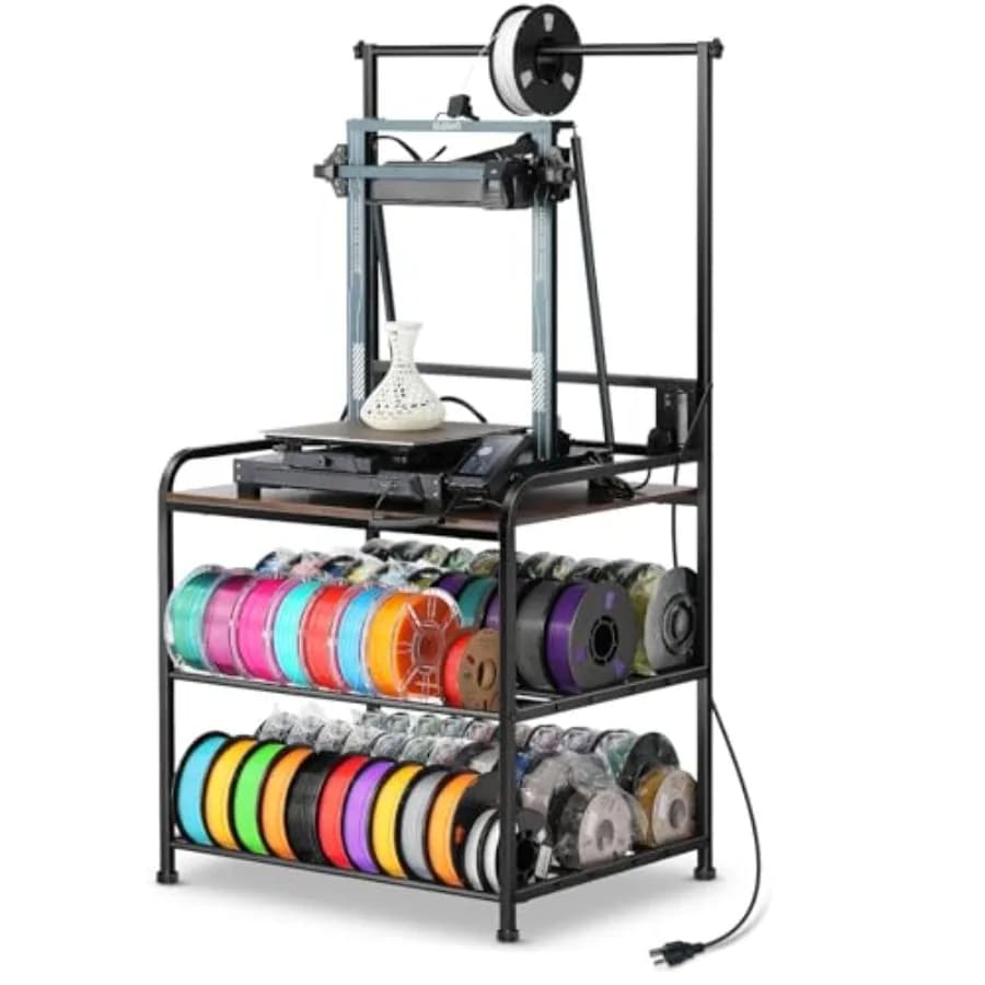 Supporto per stampante 3D per garage/ufficio/officina: organizer per filamenti su ruote resistente in nero, contiene bobine di PLA/ABS/PETG con superficie liscia