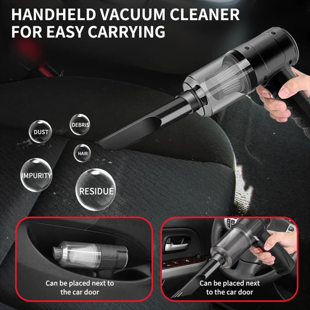 Compact multipurpose portable vacuum cleaner for cars and homes, with compact pump for easy cleaning