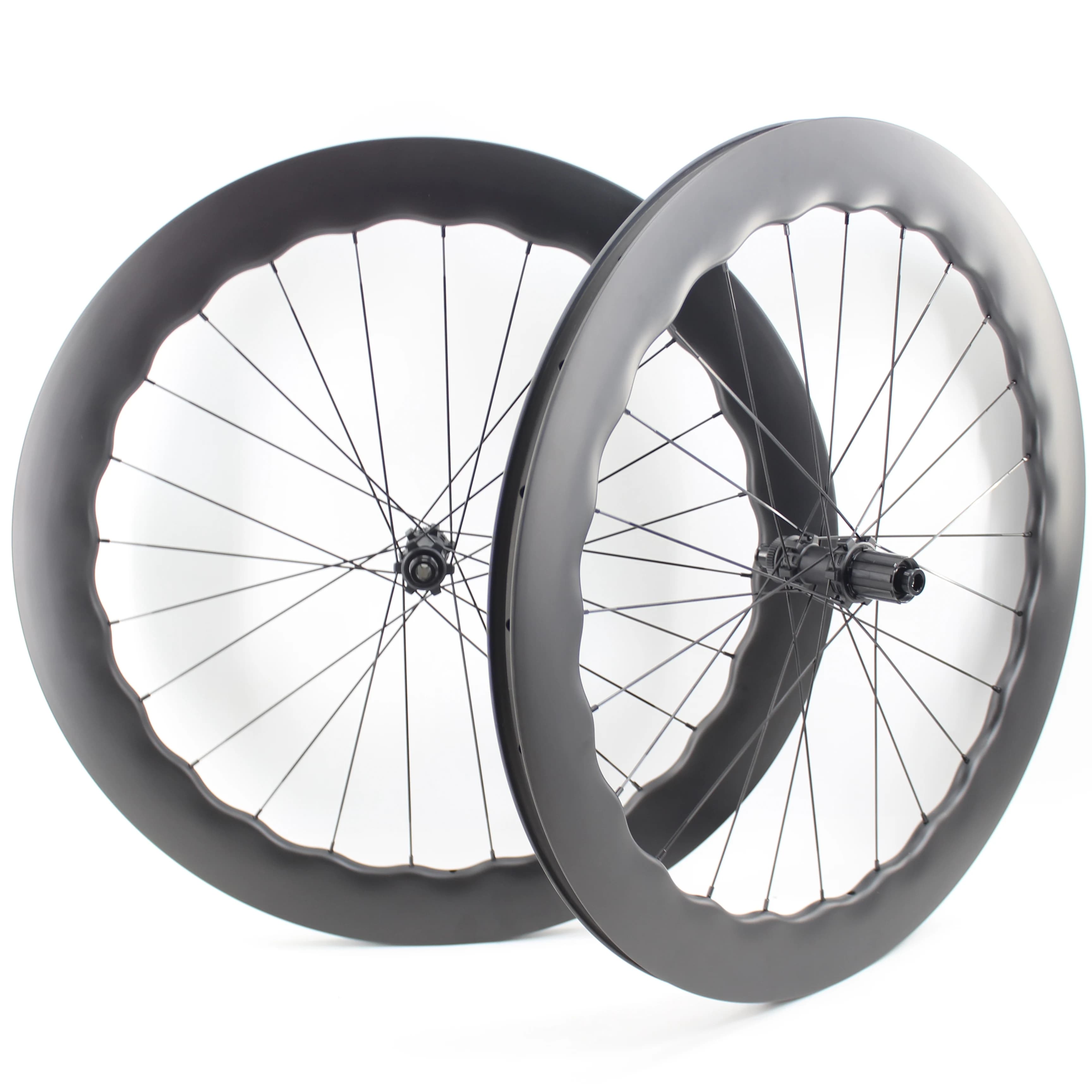 Nuovo 700C 65mm onda bici da strada UD bicicletta in fibra di carbonio completa perno passante serratura centrale freno a disco ruote copertoncino cerchi tubeless 25mm
