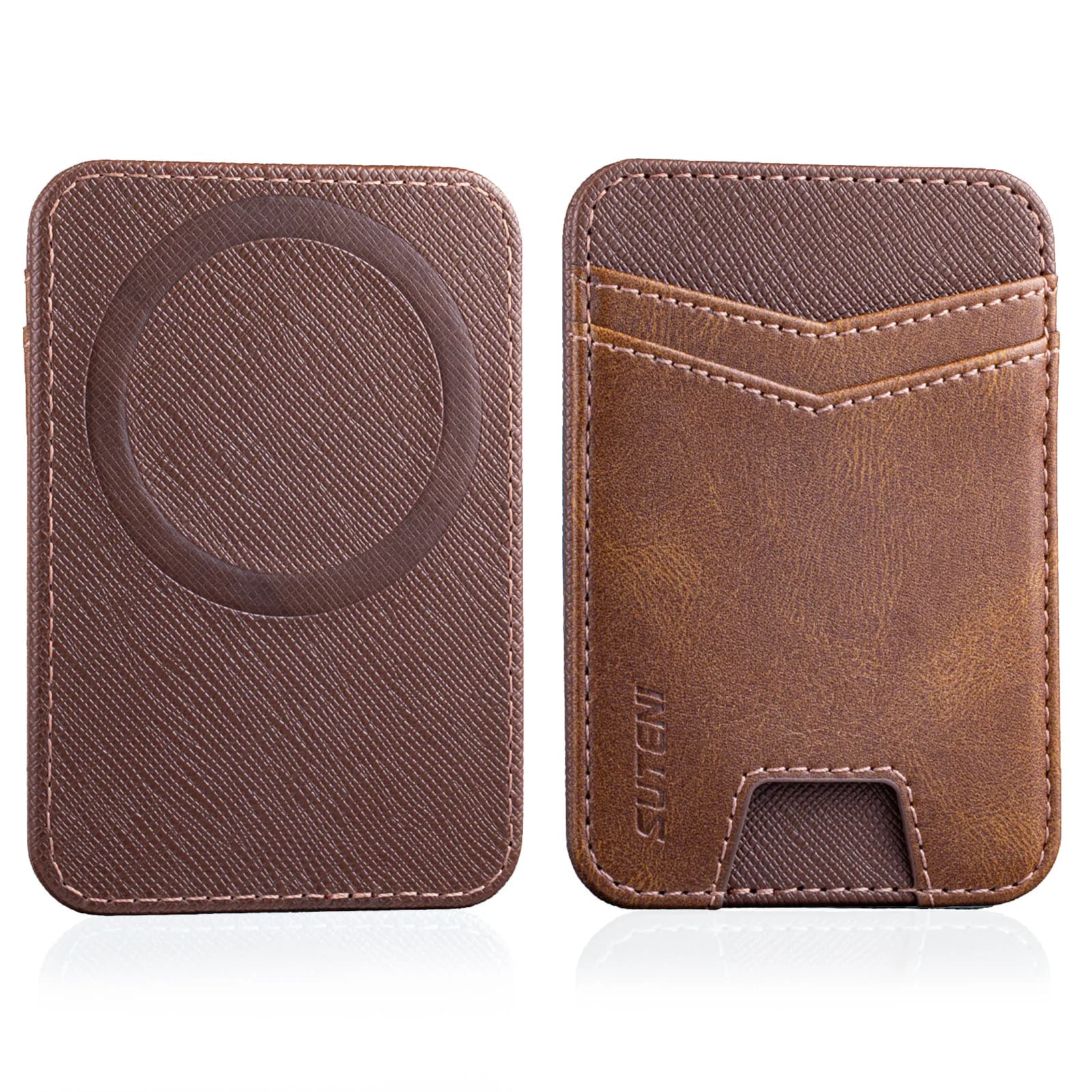SUTENI Mobile Phone Magnet Pocket Lightweight Card Holder Storage Push Card Hole RFID Anti-skimming Faux Leather Bag Wallet