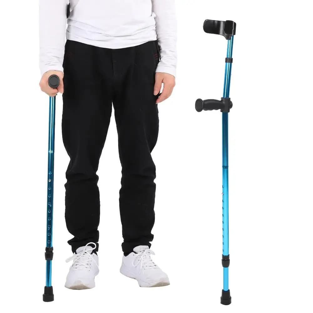 Portable Folding Walking Stick Adjustable Telescopic Underarm Cane Crutch Half-circle Arm Rest Seniors Disabled Trekking Hiking