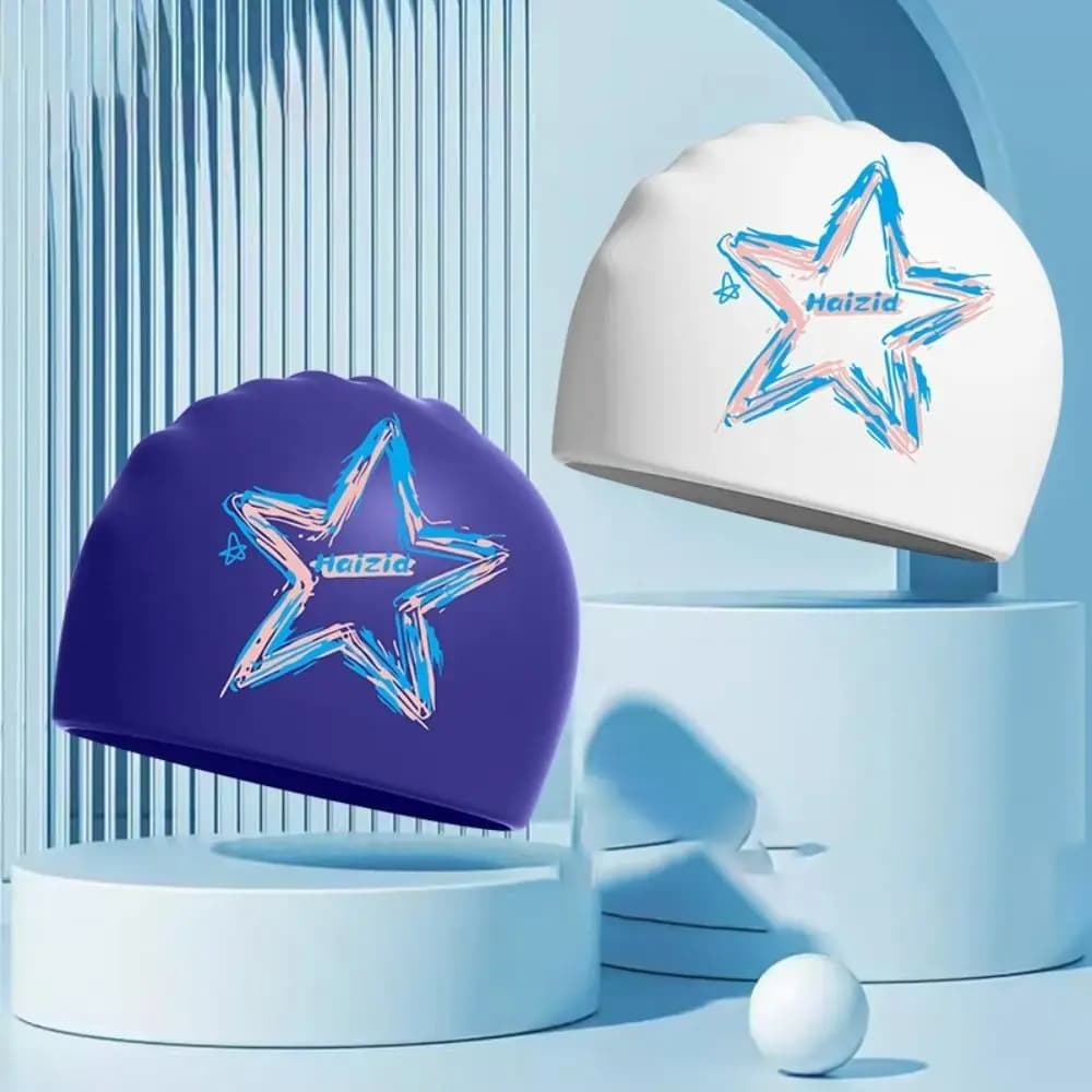 Cuffia da Nuoto per Adulti in Silicone per Sport Acquatici, Cuffia Subacquea Impermeabile Elastica con Motivo Luna e Stelle per Piscina