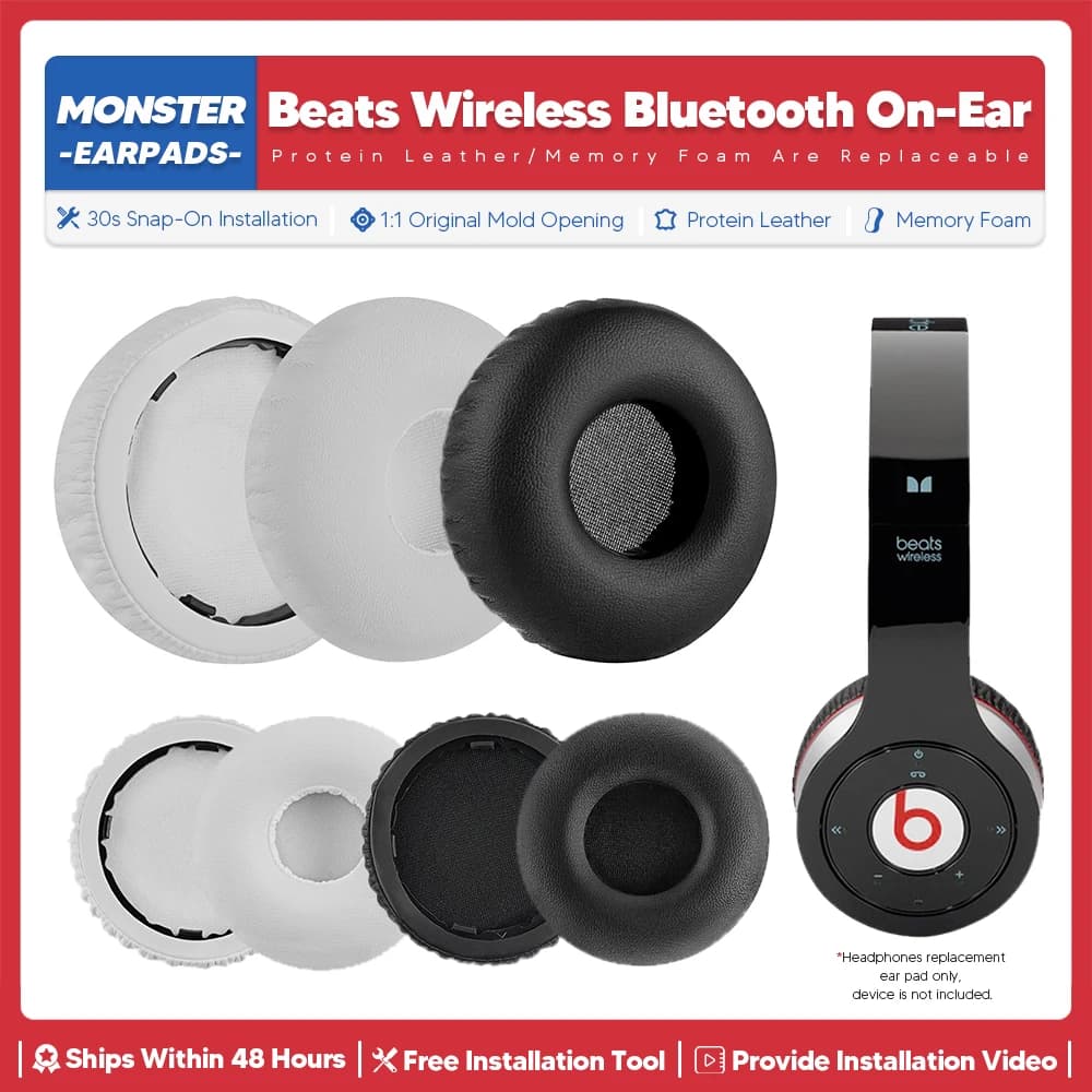 Replacement ear cushions for Monster Beats Wireless Bluetooth On Ear Headphone Accessories Headset Repair ear cushion 900-00010- 01