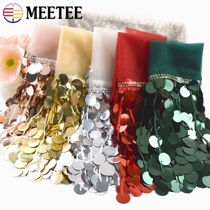 2/5 Iarde 18cm Frange di paillettes con nappe, passamaneria decorativa in pizzo per copridivano, abiti latino-americani e accessori per cucito